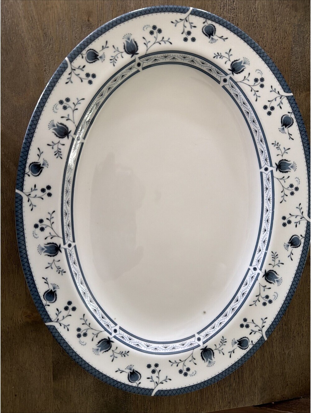 Royal Doulton Cambridge 13" Oval Serving Platter Blue Floral Blue Band England